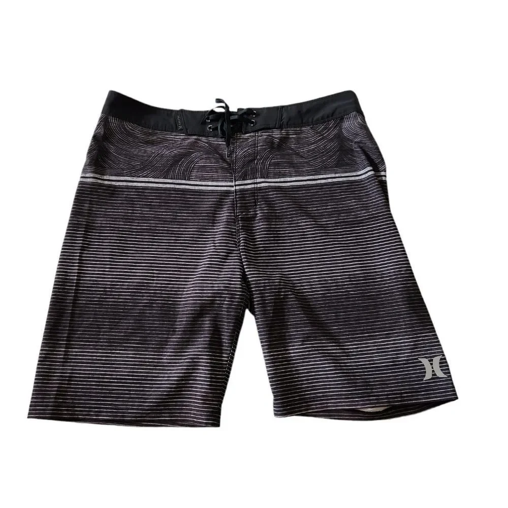 Hurley black & Grey Striped Board Shorts 31